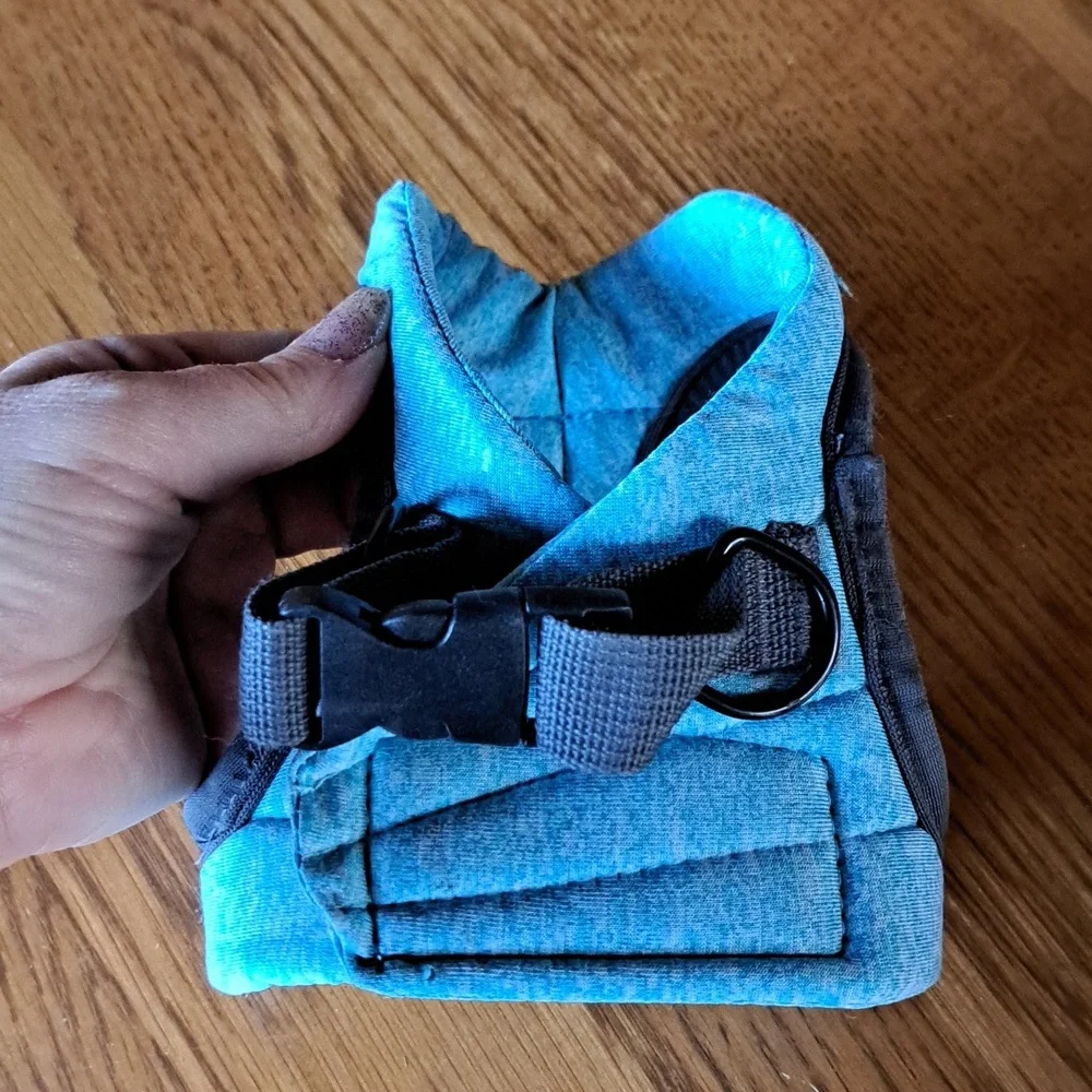 Stylish Turquoise and Grey small Dog Harness (or for a cat)